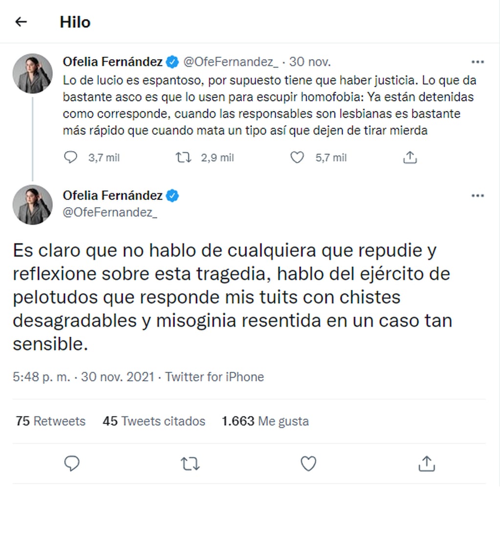Ofelia Fernández en Twitter.