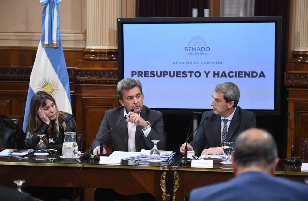 Los senadores Juliana Di Tullio, Víctor Zimmermann y Ricardo Guerra en la Comisión de Presupuesto y Hacienda (Foto: Comunicación Senado)