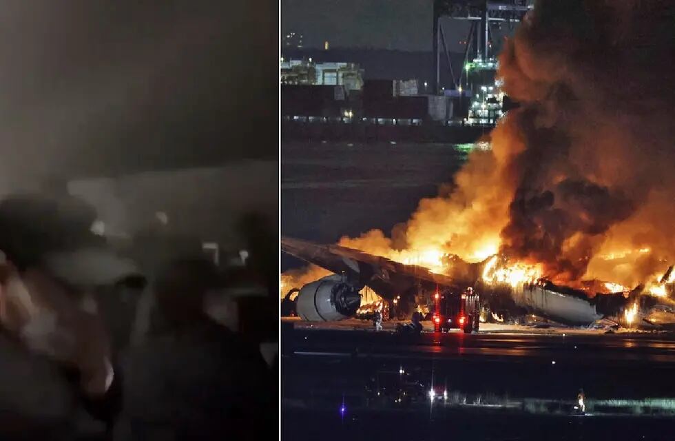 Avión prendido fuego en el aeropuerto de Haneda (Tokio) en Japón (Captura de video)