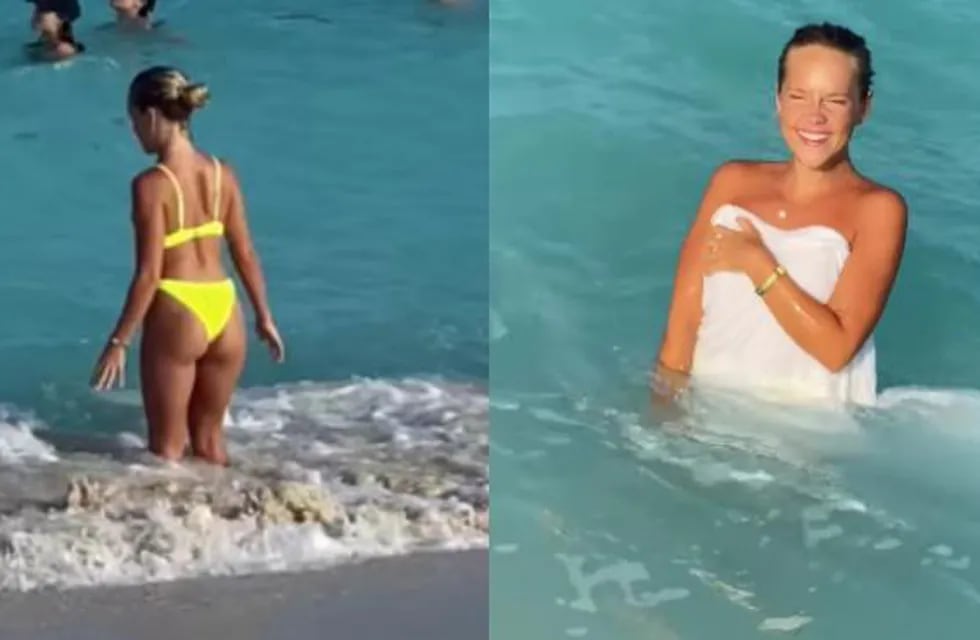 La mujer perdió su bikini en cuanto ingresó al mar.