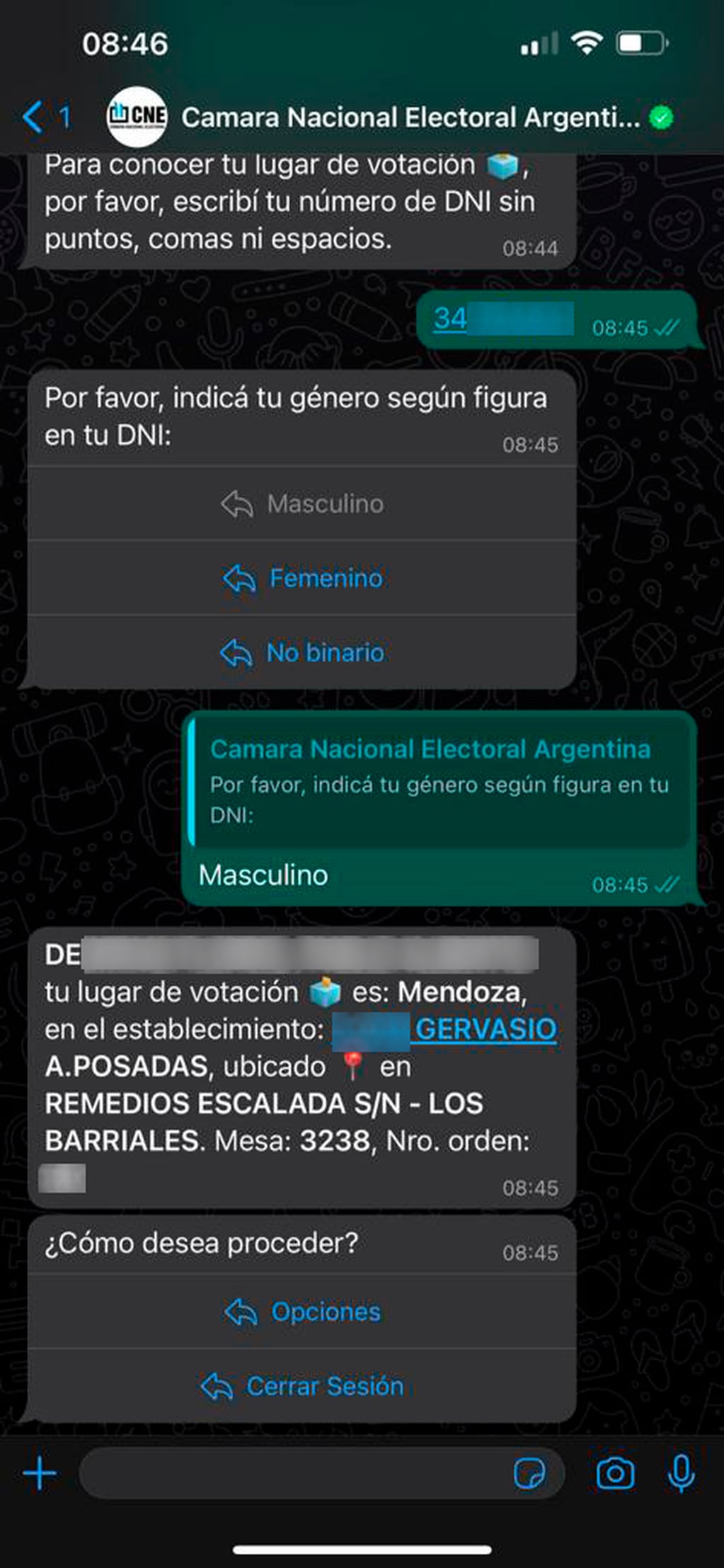 Quinto paso con el chatbot Vot-A. Foto: Los Andes