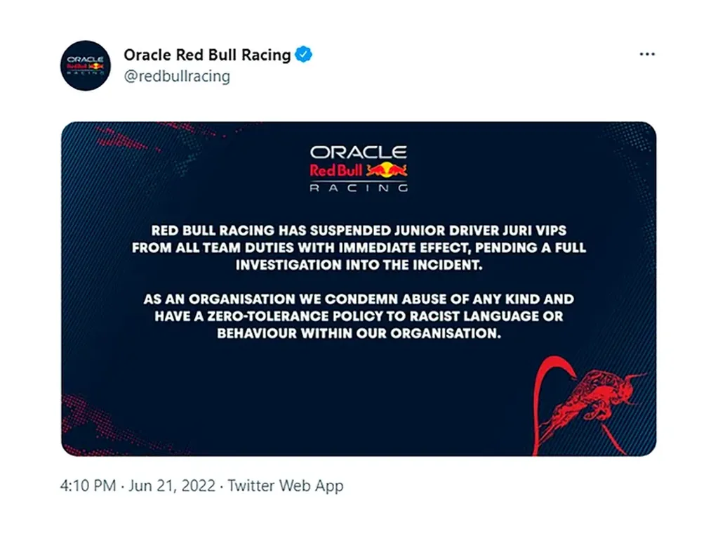 El posteo de Red Bull repudiando la actitud de Vips