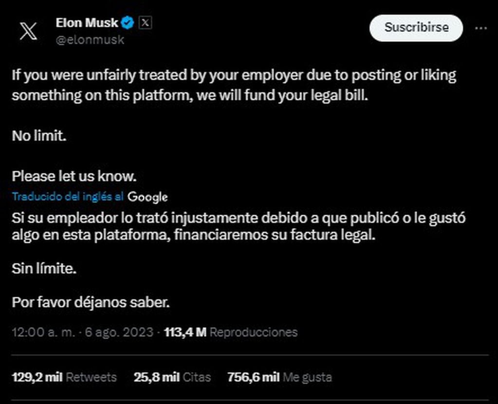 El tuit de Elon Musk. Foto: captura.