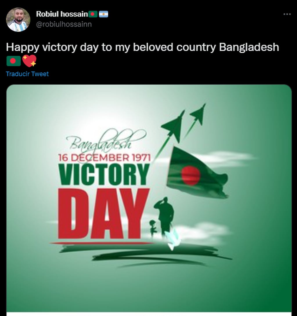 “Día de la Victoria”, la fecha que celebra Bangladesh el 16 de diciembre y que se festeja en Argentina. Foto: Twitter