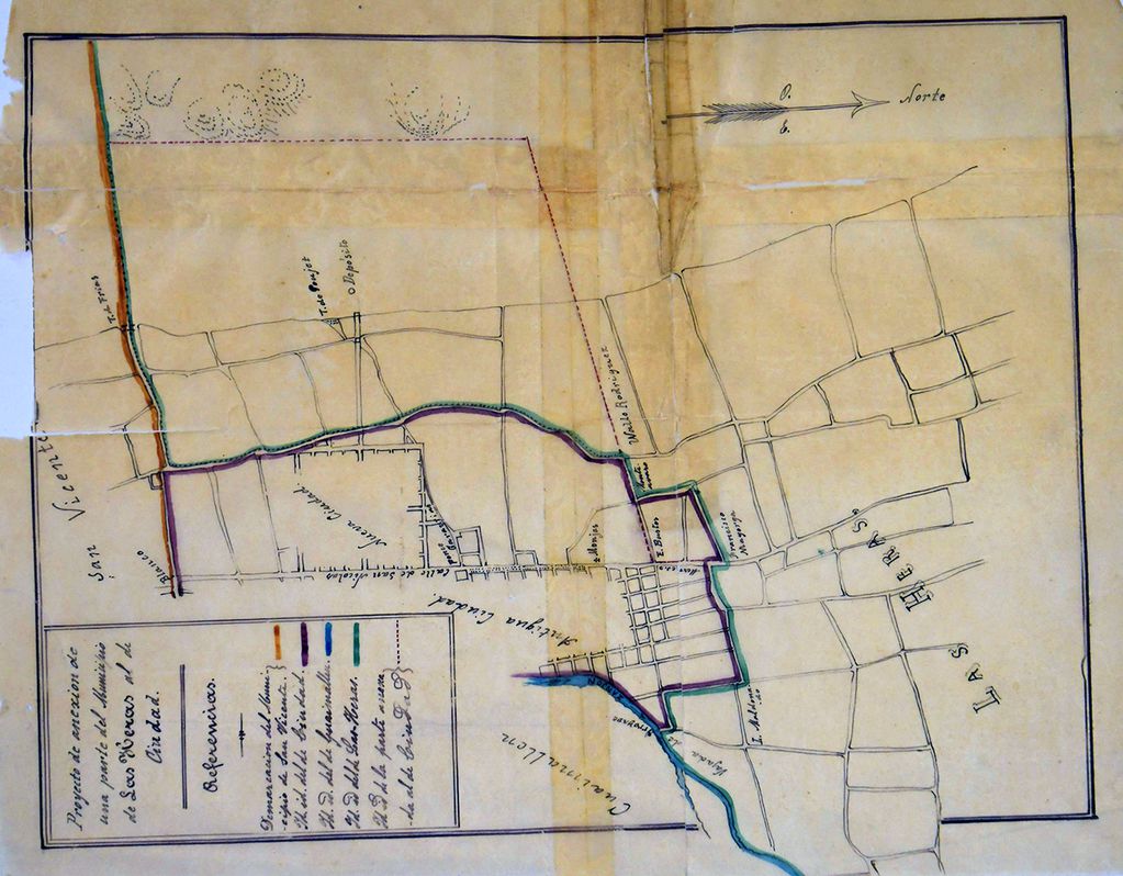 Plano del antiguo camposanto y cementerio mendocino, que se conserva en el Archivo General de Mendoza.

Foto : Orlando Pelichotti