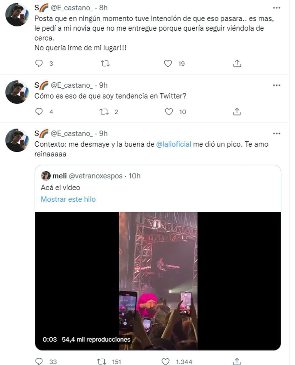 La reacción de Victoria, la fan de Lali Espósito que se desmayó en el show (Twitter)