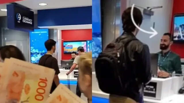 Video: fue a un aeropuerto de Estados Unidos a cambiar pesos por dólares y la reacción del cajero generó debate en las redes