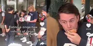 Tiktokers comen pollo frente a veganos
