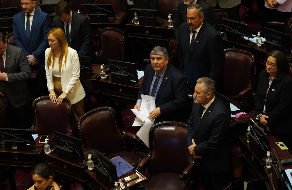 José Mayans justo al interbloque del Frente de Todos en la sesión del Senado (Foto: Clarín)