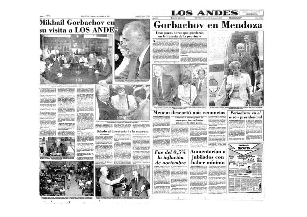 
La cobertura del diario durante la visita de Gorbachov. | Archivo / Los Andes
   