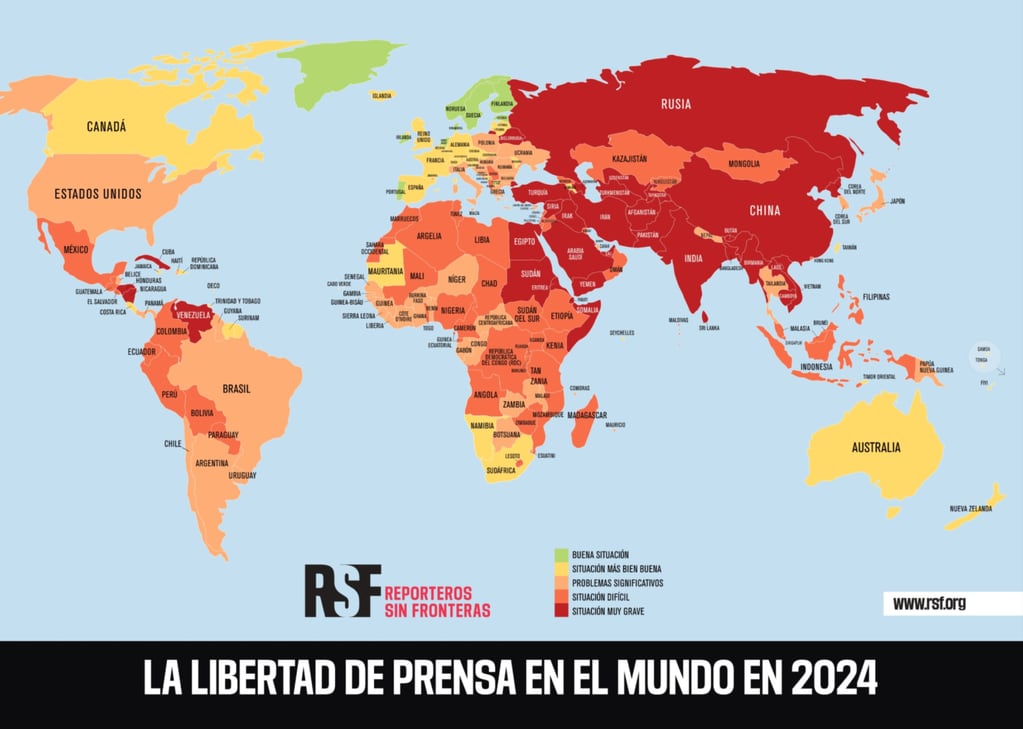 Mapa de libertad de prensa. Foto: RSF