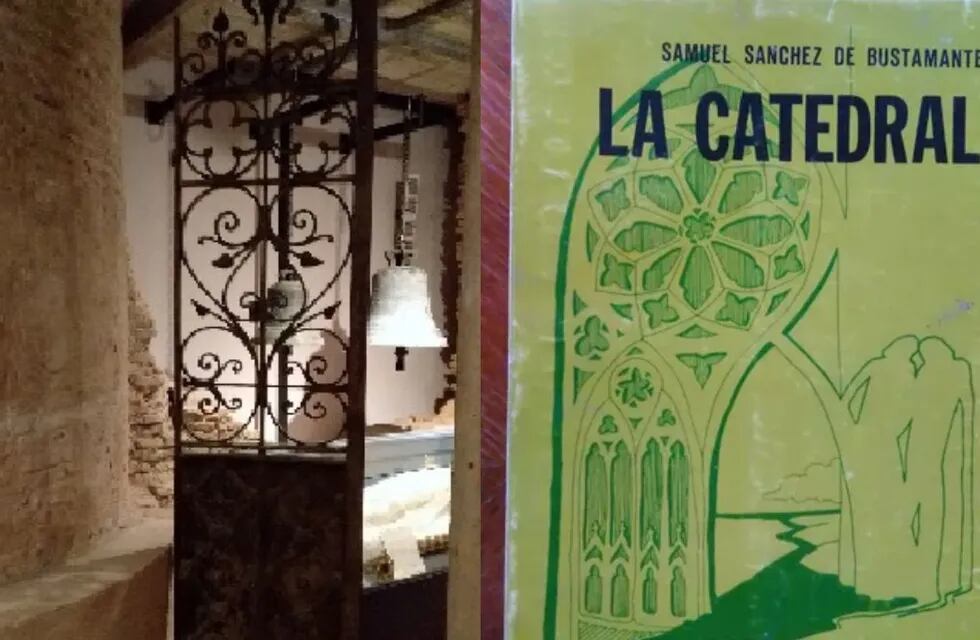 Libro de Sánchez de Bustamante. Aquí, la portada junto a una imagen de la cripta de la Catedral de La Plata.