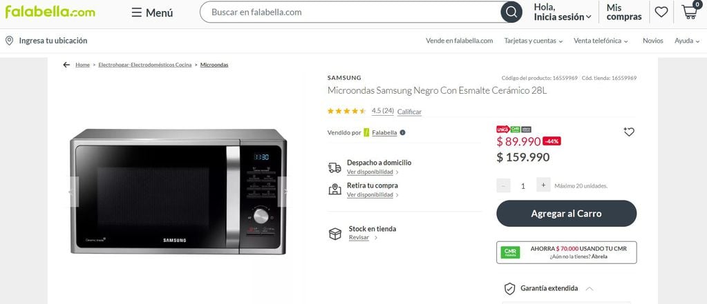 El precio de este microondas Samsung en Chile, es realmente conveniente en relación al precio en nuestro país.