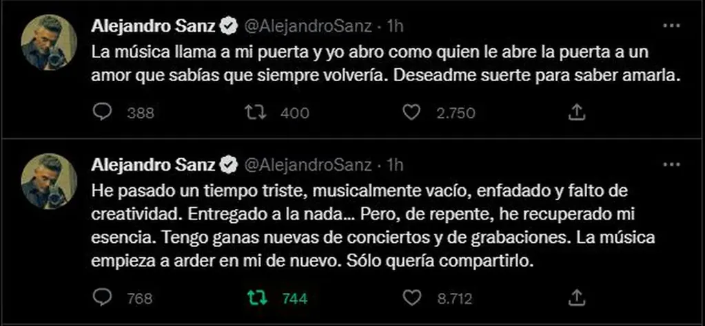 Alejandro Sanz y su pequeño hilo de Twitter.