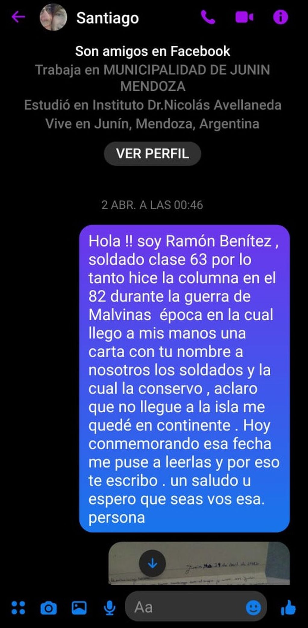 El mensaje de Ramón estuvo más de dos meses esperando en el perfil del Santiago. - 