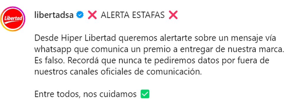 En el sitio de instagram oficial, @libertadsa compartieron el alerta