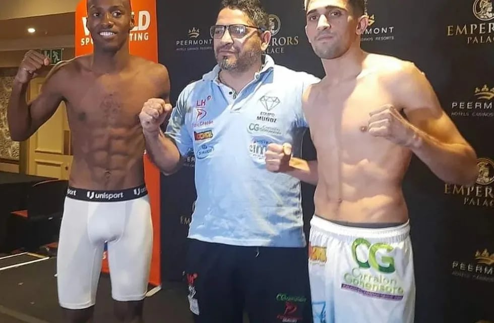 Boxeo: Ricardo Malajika, Pablo Chacón y Kevin Muñoz, tras la ceremonia de pesaje. El mendocino va por la gloria en Sudáfrica.