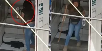 Viral: una vendedora es captada in fraganti tratando de agrandar el talle de una zapatilla con un palo