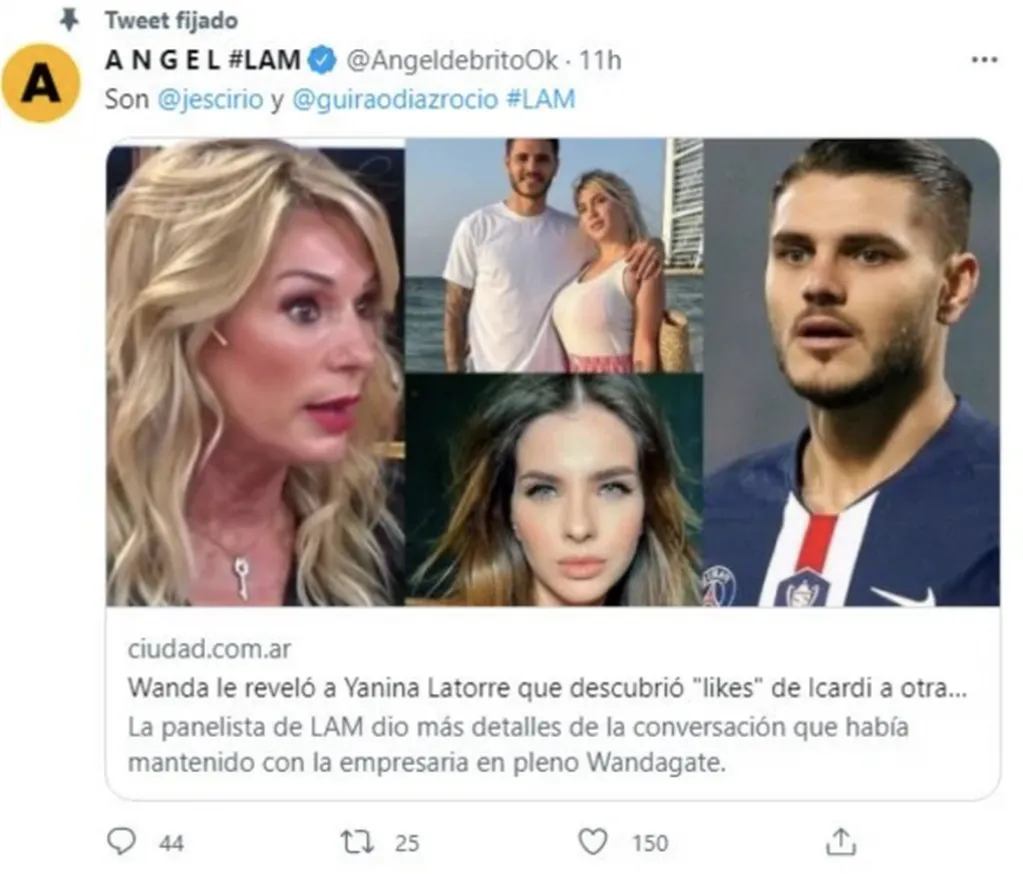 El tweet de Ángel de Brito que confirmó los nombres de las involucradas