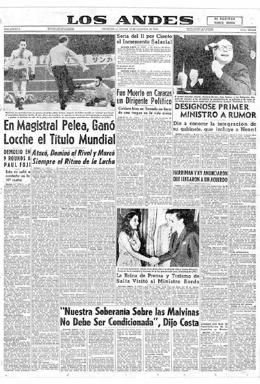 
    Los Andes informó la noticia del triunfo de Nicolino.
   
