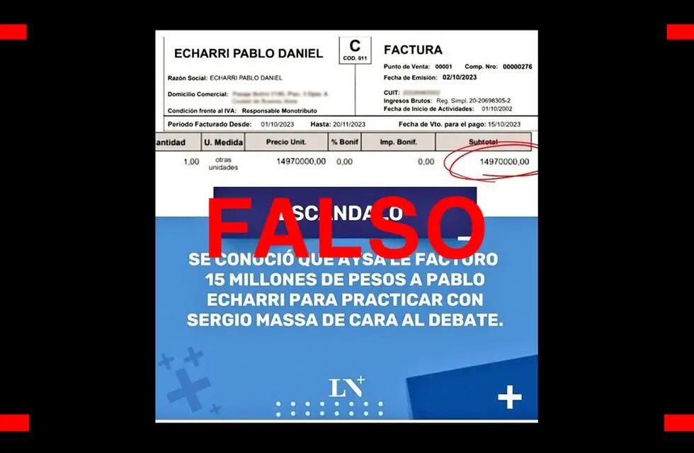 Es falso que AySA le pagó a Pablo Echarri $ 15 millones y la supuesta noticia no fue publicada por LN+. Foto: Reverso