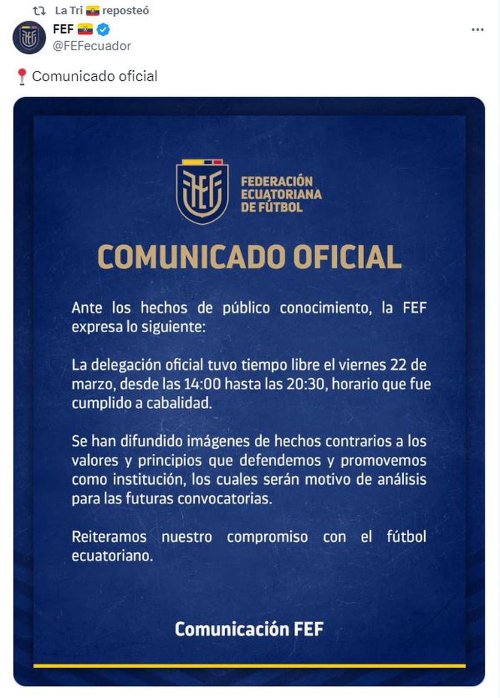 Comunicado Federacion de Ecuador