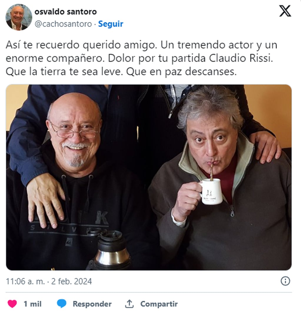 Osvaldo Santoro por el fallecimiento de Claudio Rissi