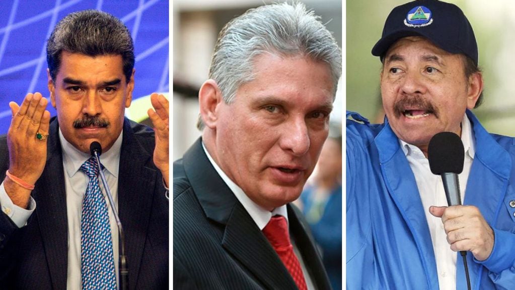Nicolás Maduro, Miguel Díaz-Canel y Daniel Ortega.