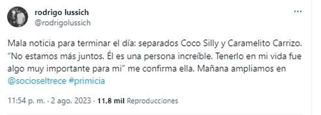 Caramelito anunció su ruptura con Coco Sily.