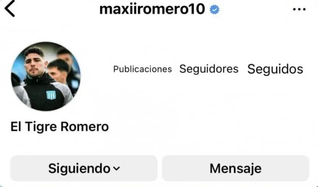 La cuenta de Istagram de Maxi "Tigre" Romero. / Gentileza.