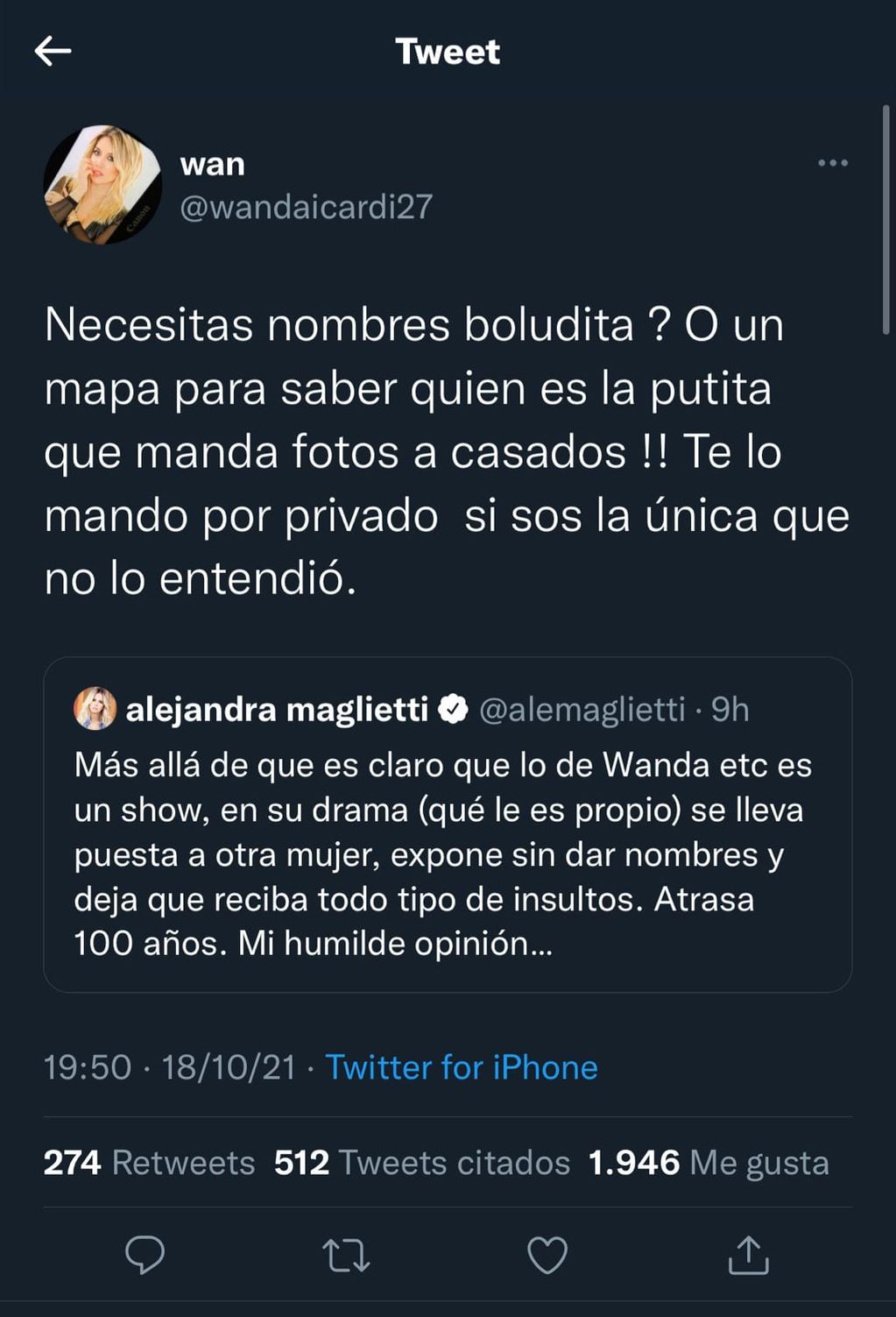 Wanda Nara sin filtros contra Alejandra Maglietti por la China Suárez.