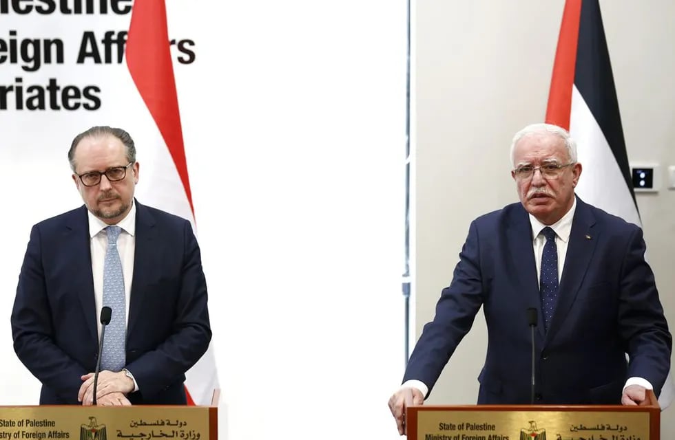 El Ministro de Relaciones Exteriores y Expatriados de Palestina, Riyad al-Malki, a la derecha, y su homólogo austriaco, Alexander Schallenberg, en una imagen de archivo.
