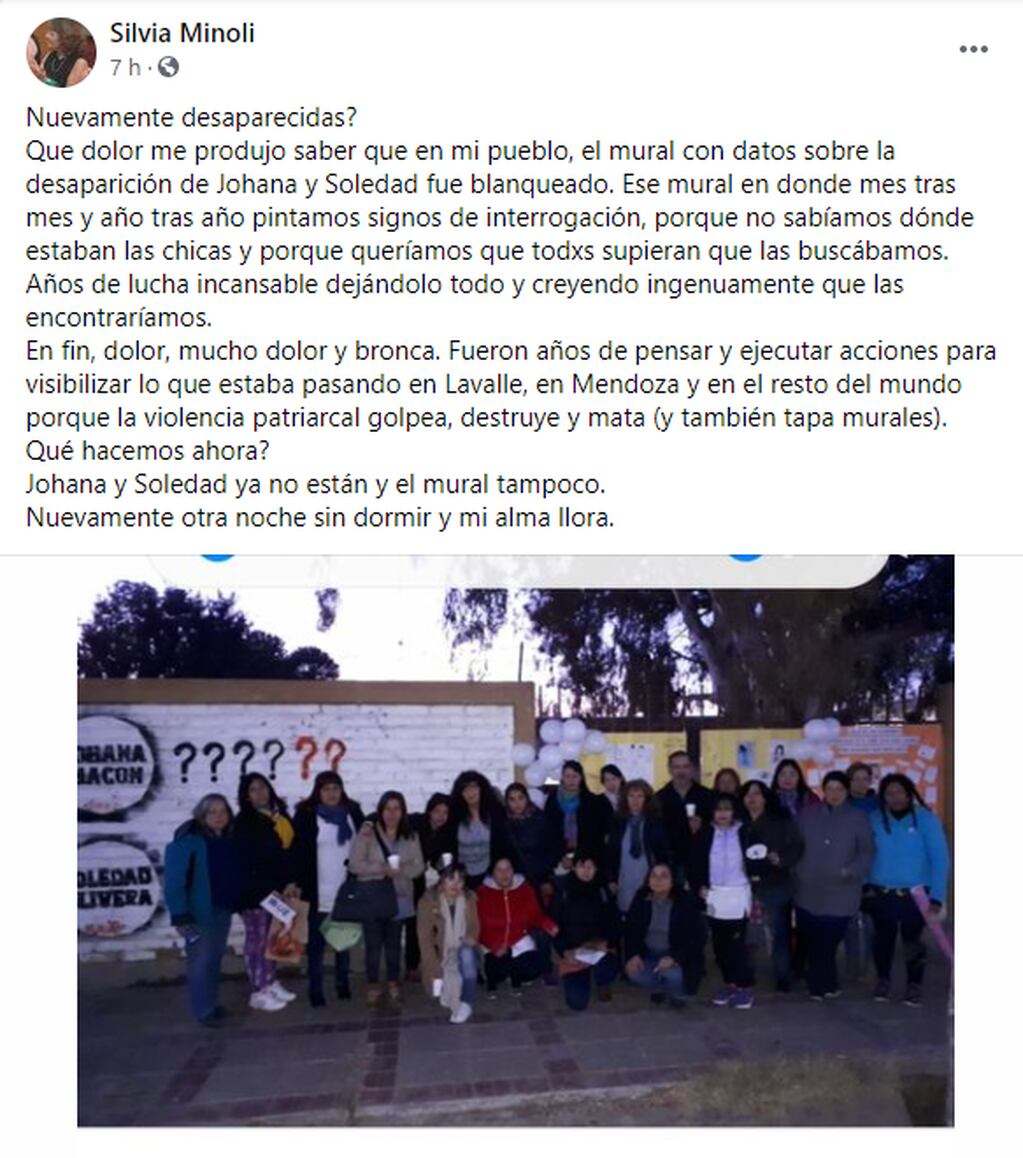 El mural que fue blanqueado y que Silvia Minoli denunció en Facebook.