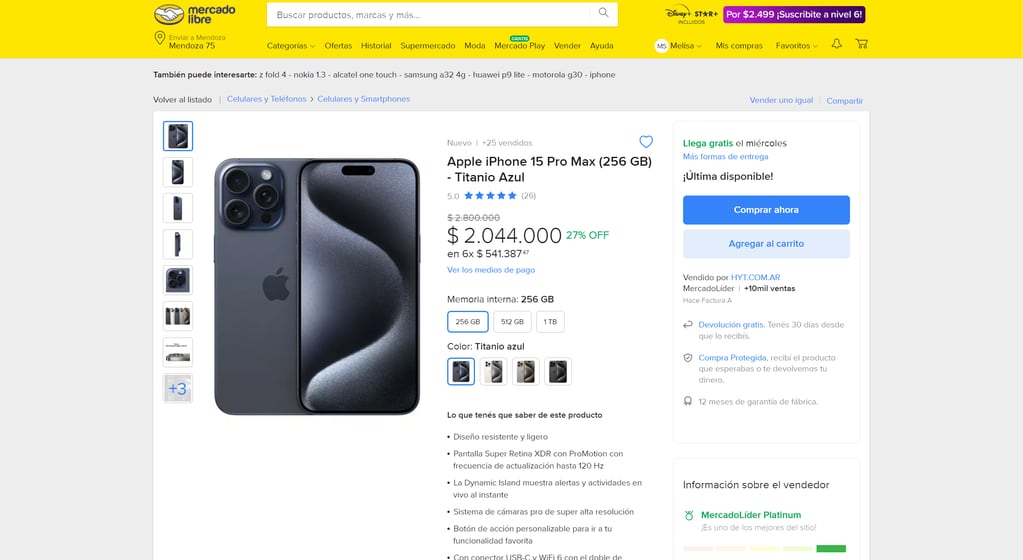 iPhone 15 Pro Max, precio en Argentina.