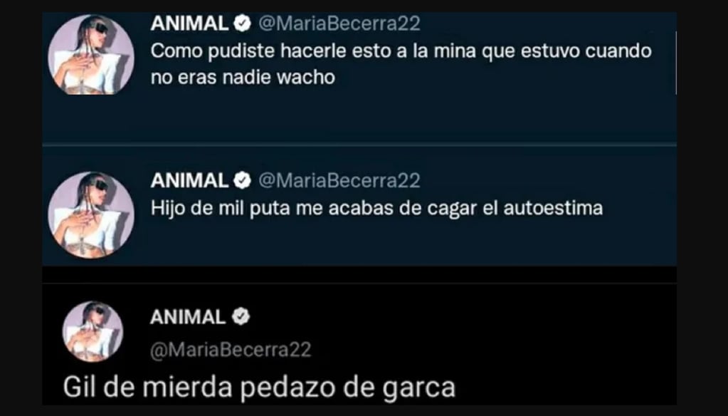 Los tweets de María Becerra que luego fueron eliminados.