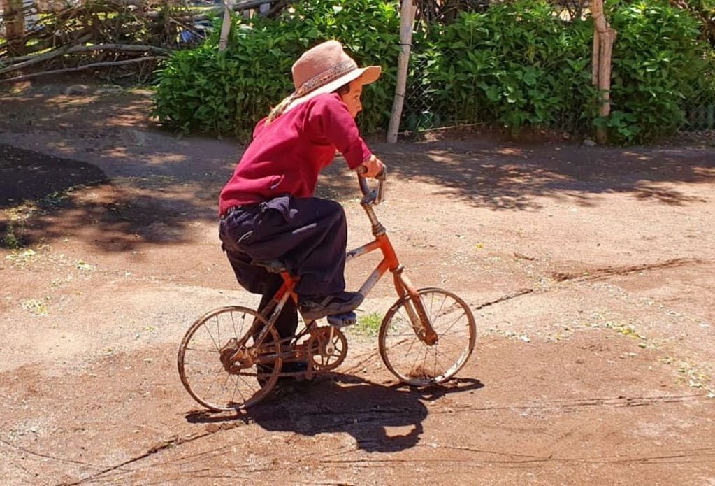 La foto que enterneció a Mariel Garín, una mendocina radicada hace 20 años en Estados Unidos. Tanto que le regaló una bici. Foto: Gentileza