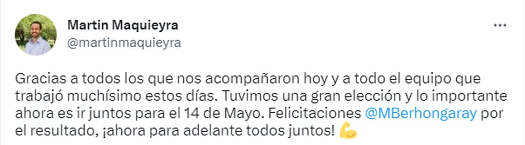 Martin Maquieyra (PRO) felicitó al candidato radical Martín Berhongaray - Twitter