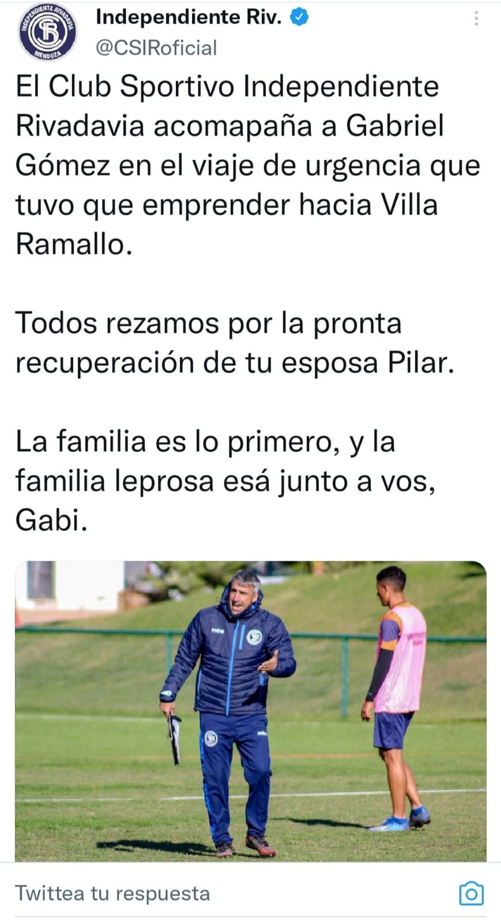 La publicación de Independiente en relación a la situación de Gómez. / Twitter