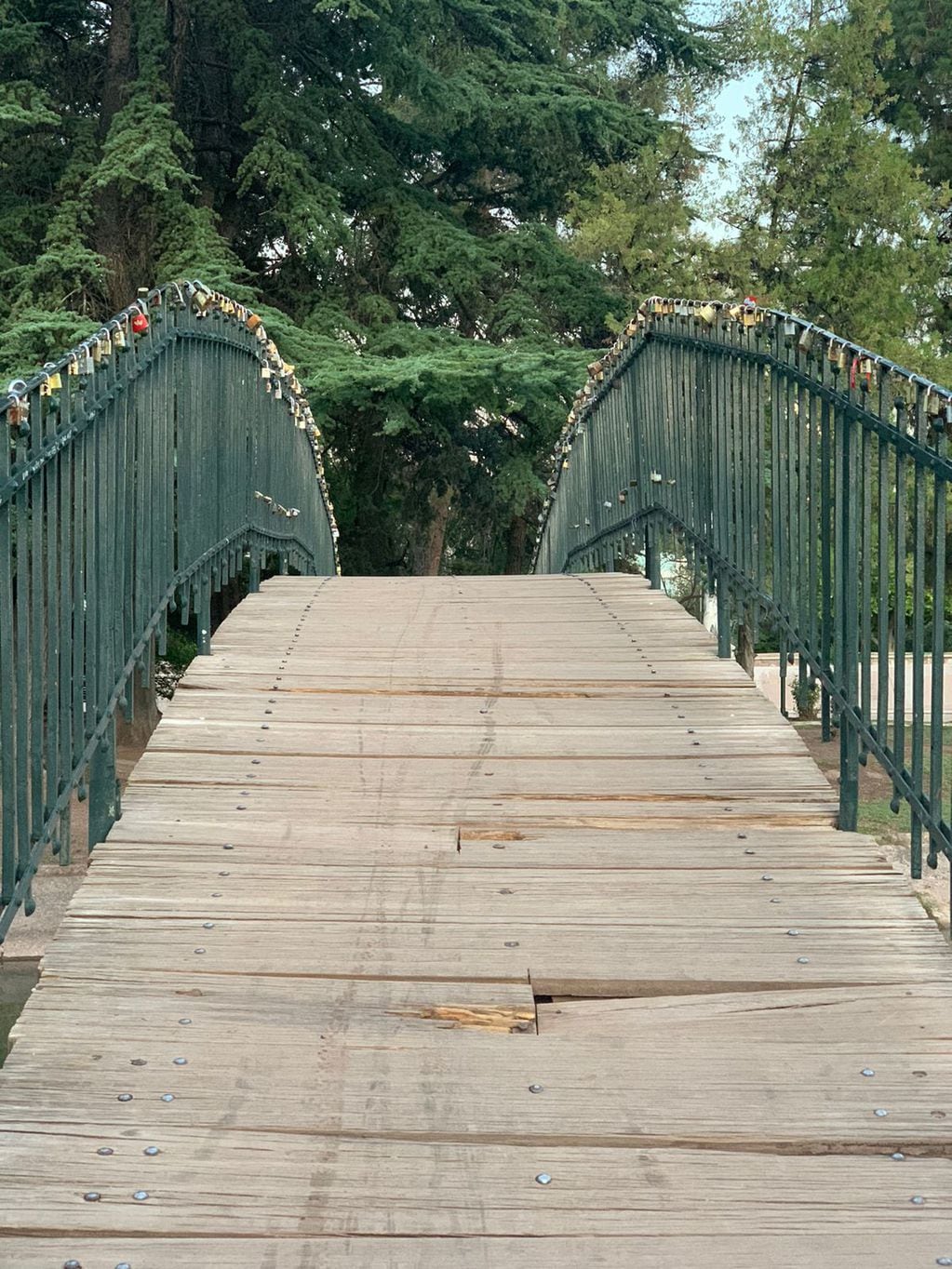 El puente de los enamorados en el Parque General San Martín.