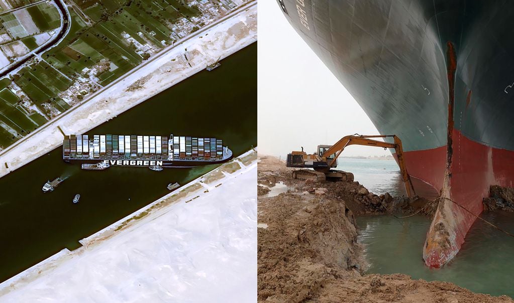 El buque Ever Given encallado en el Canal de Suez -