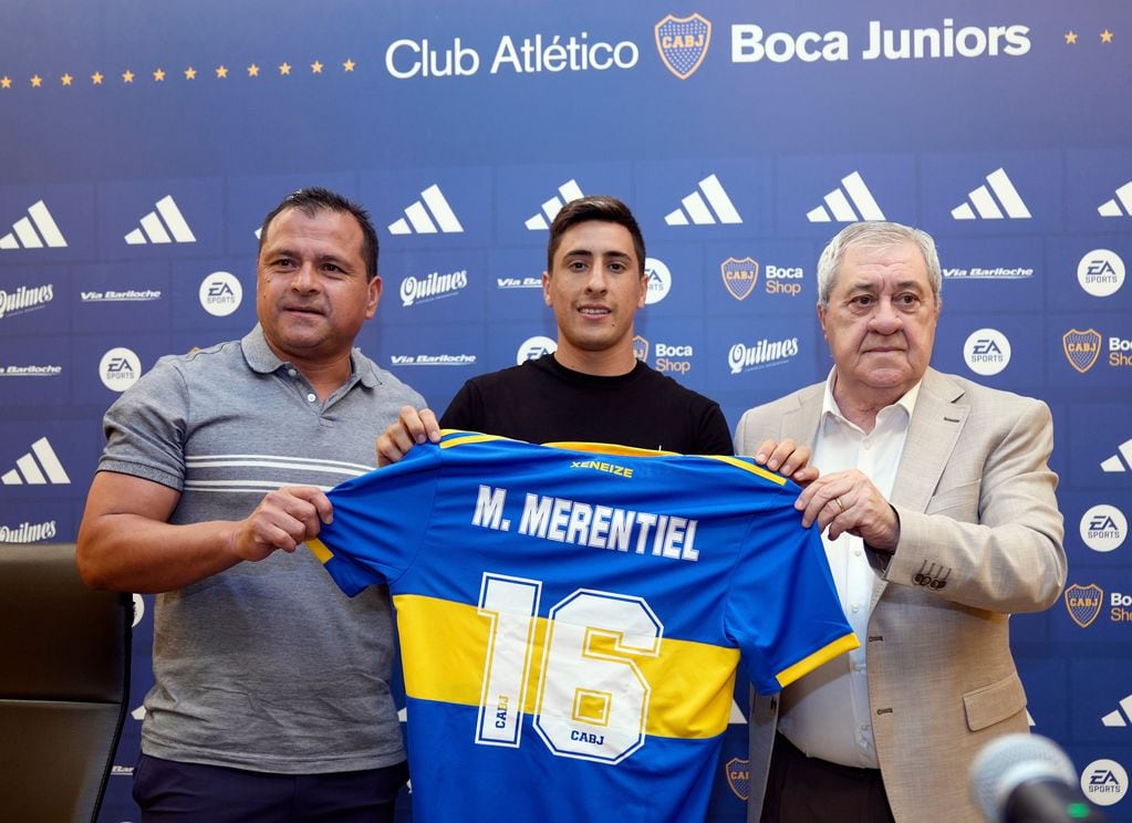 El delantero Miguel Merentiel, en su presentación en Boca. (Prensa Boca).