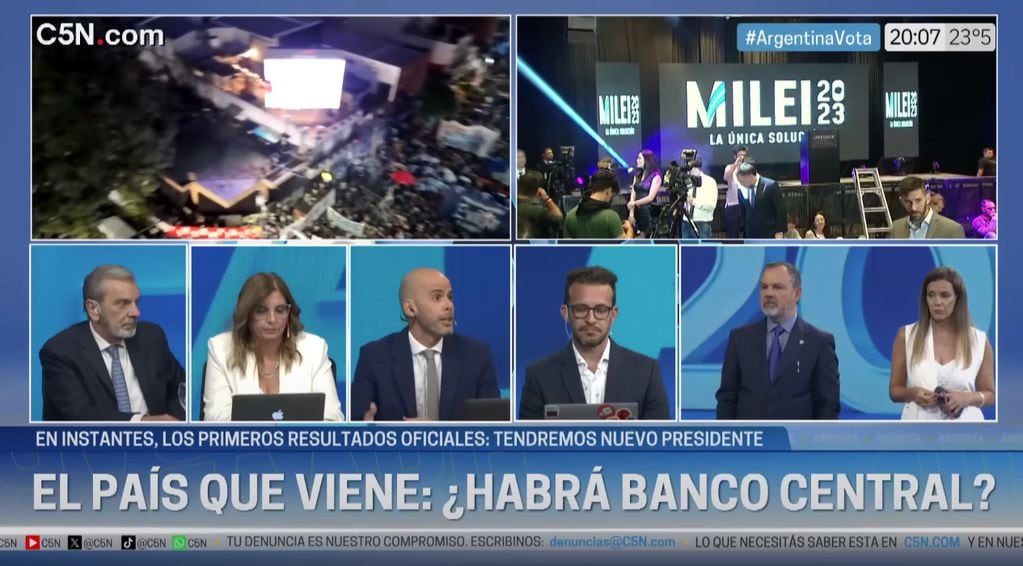La reacción de los periodistas de C5N ante el triunfo de Javier Milei y la derrota de Sergio Massa (Captura TV)