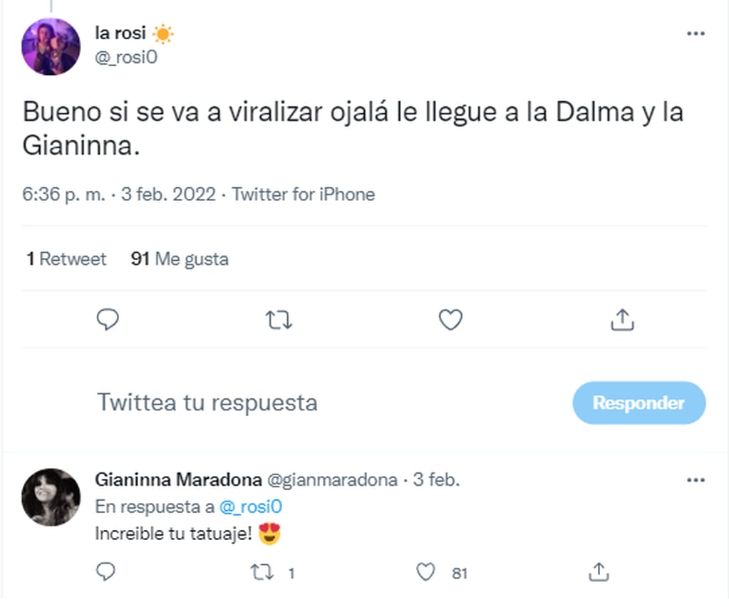 Gianinna Maradona respondió al tweet.