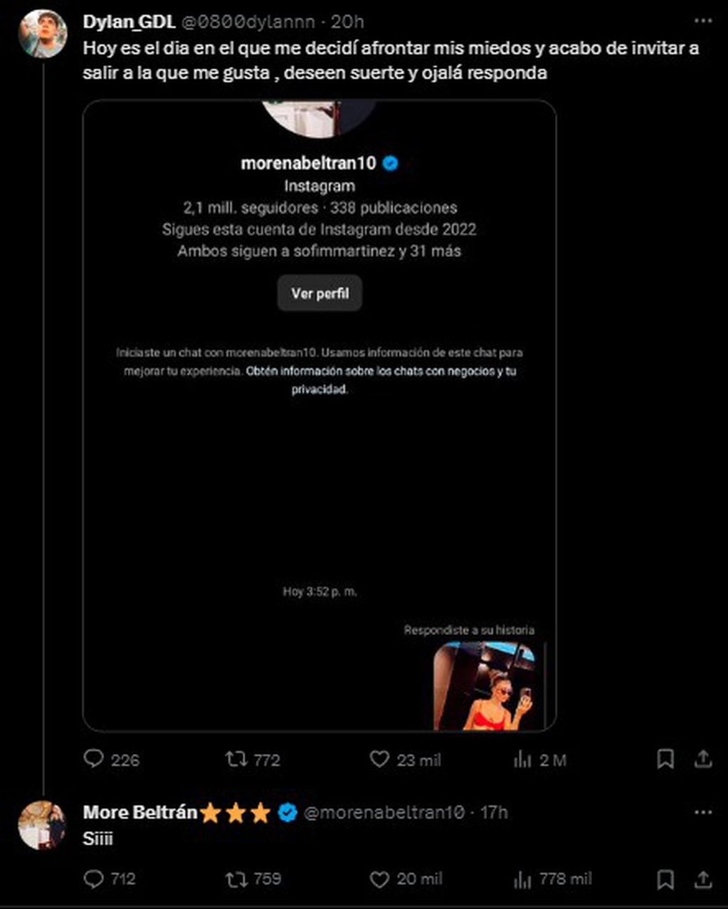 La inesperada respuesta de Morena Beltrán que sorprendió a un joven que la invitó a tomar un helado por Instagram