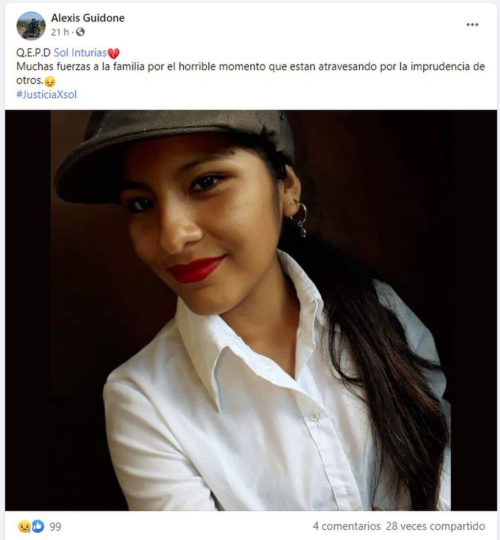 Posteos en Facebook  por la muerte de Marisol Inturias