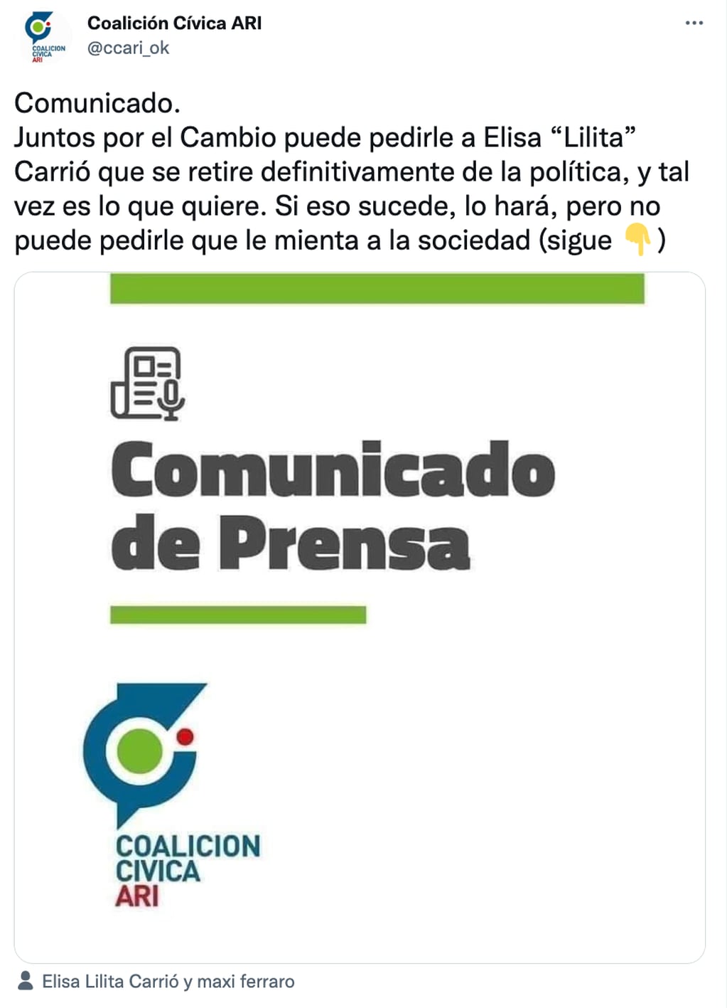 Comunicado de la Coalición Cívica a sus socios del Pro.