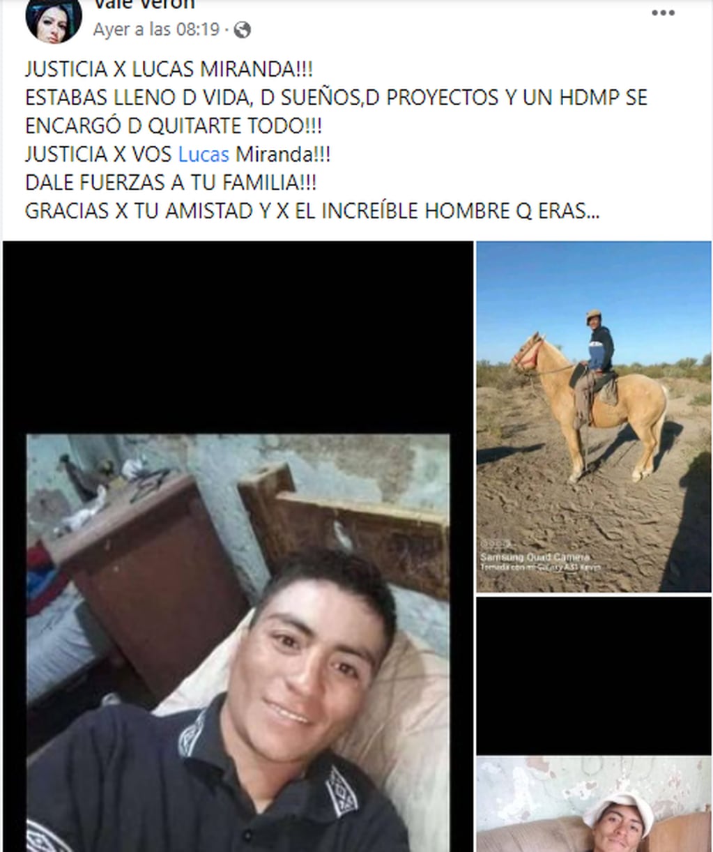 En las redes despidieron con mucho dolor a Lucas Miranda, el joven asesinado afuera de un boliche en Rivadavia.