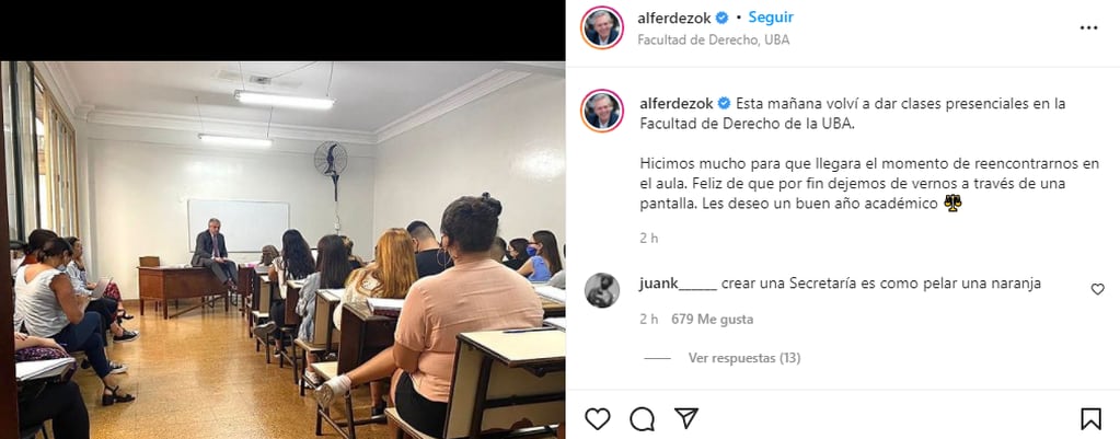 El posteo de Alberto Fernández en Instagram.