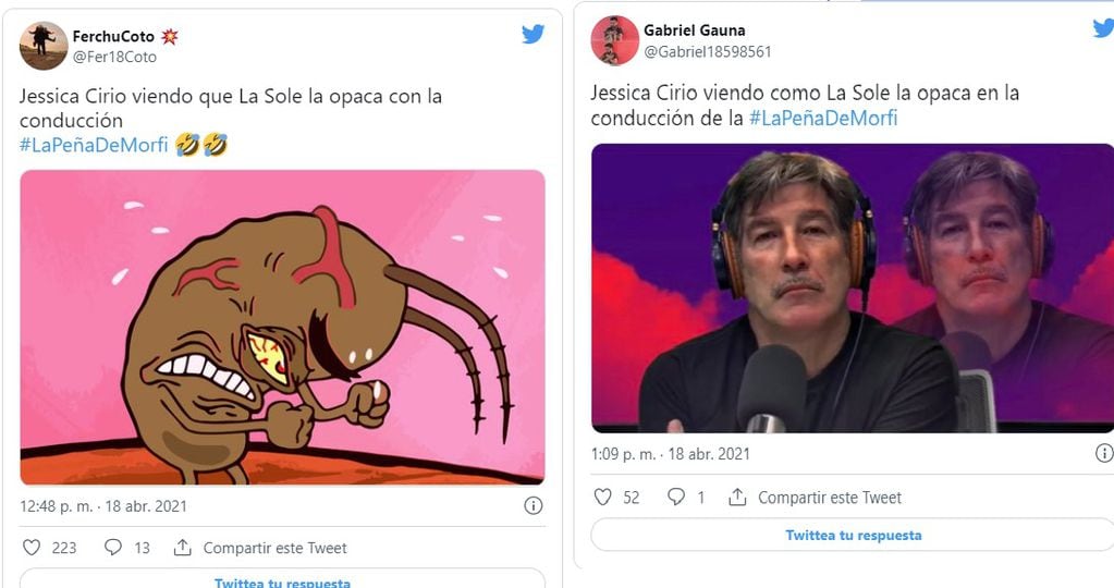 Comentarios por La Sole y Jésica Cirio en La Peña de Morfi - Twitter