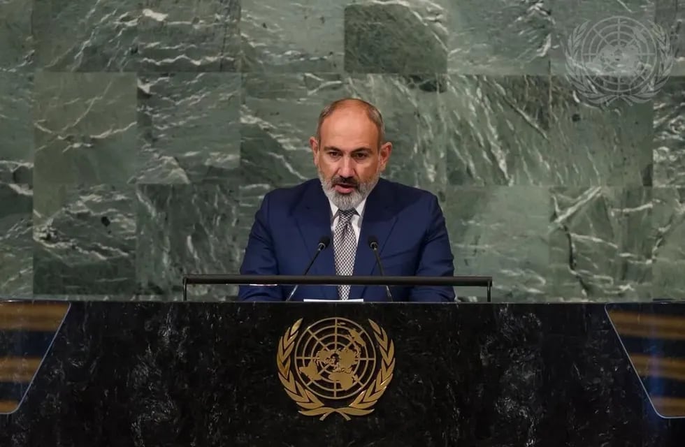 Nikol Pashinián, primer ministro armenio, en su discurso ante la Asamble General de la ONU.